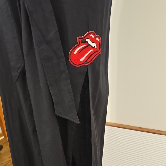 Elegant Black Maxi Dress with AC/DC And Rolling Stones Embroidered Decals - Picture 2 of 13